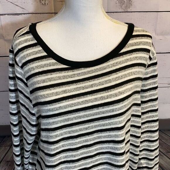 Liverpool Sweater Womens XL Gray Black Striped Brushed Knit Soft Cozy Stretch - Picture 3 of 13